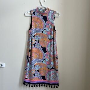 Trina Turk Coconut Floral-Print Mock-Neck Sleeveless Dress - Size XS